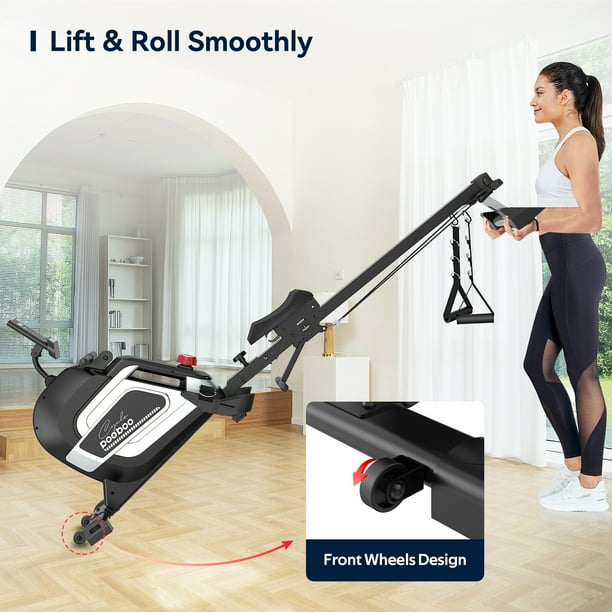Pooboo Magnetic Rowing Machine Home Foldable Stationary Rower with Arm Strength Training 14 Levels Resistance LCD Monitor Holder Max Weight 360 lbs