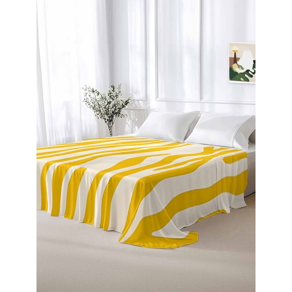 California King Size Flat Sheet Only,Abstract Yellow Striped Soft Top Bed Sheets Breathable Bedding Sheet Minimalist Style Microfiber Hotel Luxury Top Sheets