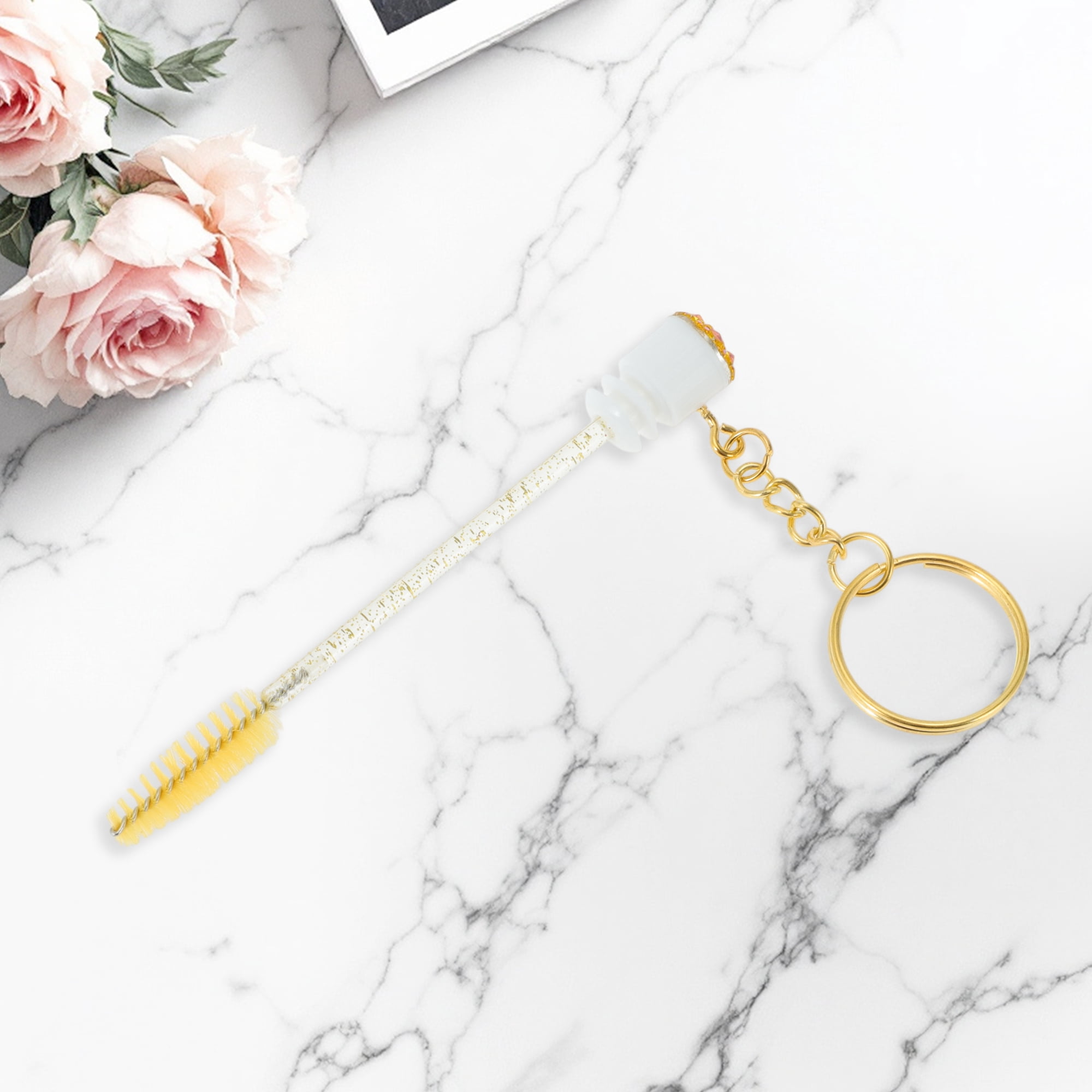 Unique Bargains 1 Pc Durable Eyelash Brush in Tube Design with Gold-Tone Buckle Yellow
