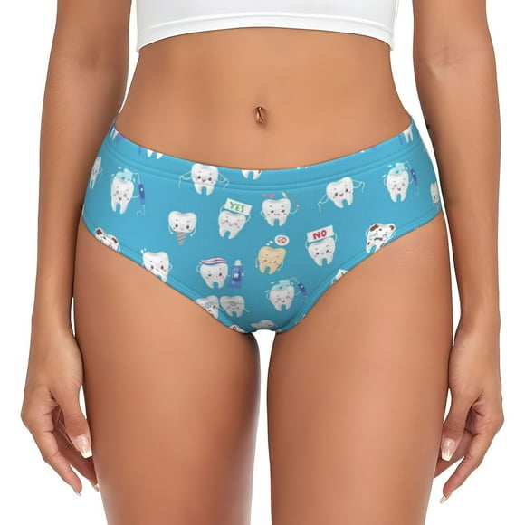Saiise Cute Healthy Teeth Print Women's High-Waisted Brief Panties, Moisture-Wicking Cotton Underwear for Comfort and Breathability-3X-Large