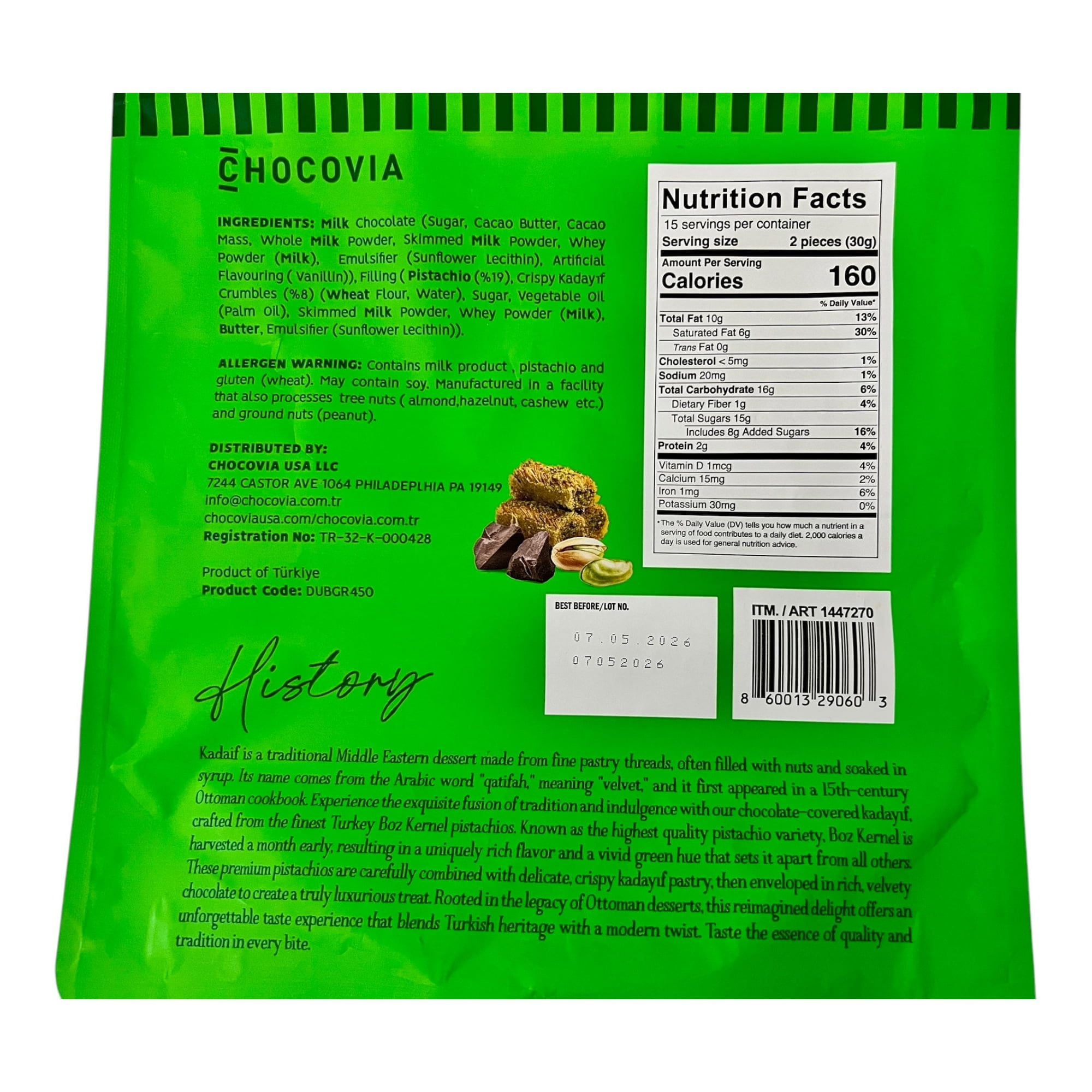 2 PACK | Chocovia Dubai Chocolate – Milk Chocolate with Pistachio & Kadaif, Individually Wrapped Gourmet Chocolates