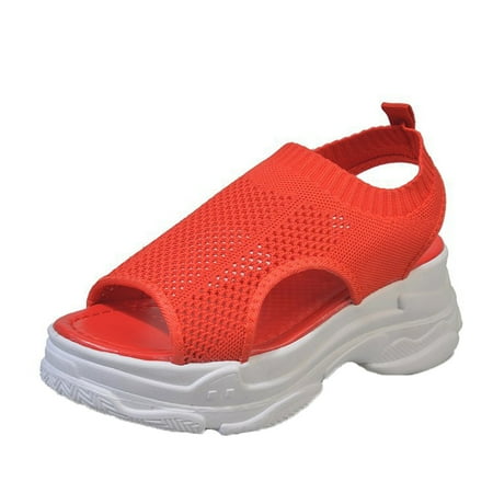 CHOII 50% Clearance Women s Platform Wedge Woven Upper Sandals Comfortable Women s Orthopedic Sandals Fish Mouth Shoes Women s Shoes Sandals Ankle Strap Sandals Comfort Sandals Red/7.5