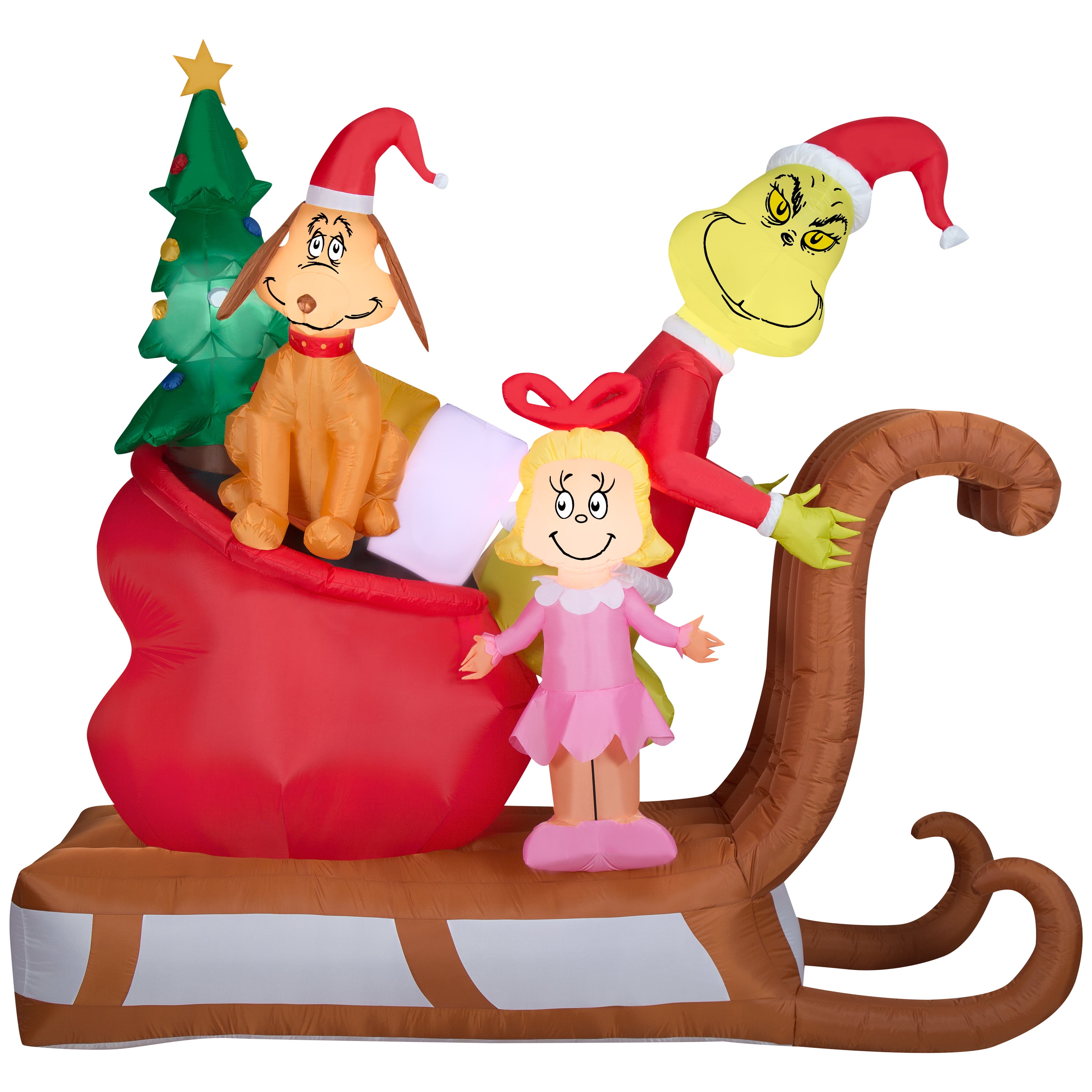 Grinch with Max and Cindy Lou on Sled, 9 Foot Scene