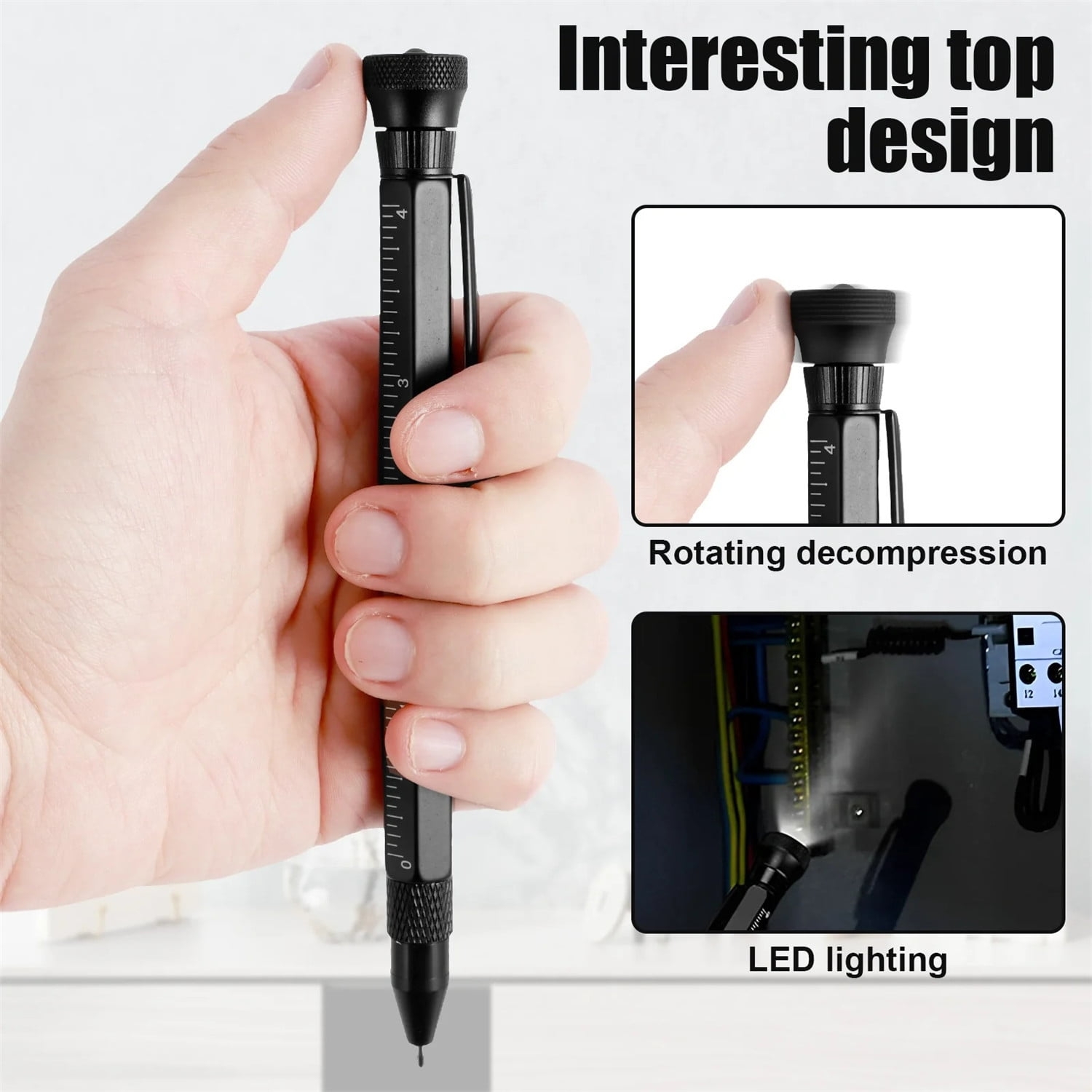 12 in 1 Multifunctional Ballpoint Pen, Metal Multi-Tool Pen with LED Light, Bottle Opener, Screwdriver, Ruler, Portable Pocket Tool Pen Gift for Men Dad Husband Grandpa Birthday Father's Day