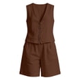 thumbnail image 7 of Bibifish Women Two Piece Sets V Neck Button Front Sleeveless Vest Tops High Waist Shorts Business Office Workwear Matching Outfits, 7 of 7