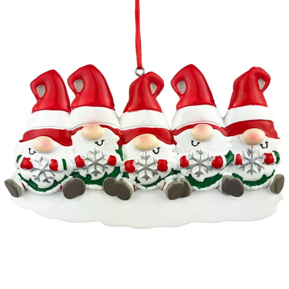 Gnome Family Holds 5 Names Round Disc Ornament