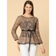 thumbnail image 4 of Allegra K Blusas Tops Peplum De Encaje Semitransparente De Manga Larga Con Cintura Anudada Para Mujer Marrón XS Unique Bargains Blusa, 4 of 6
