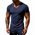 thumbnail image 3 of MHOSTAFH Men's V Neck Tees Shirts Casual Solid Color Short Sleeve Gym Athletic Tops Lightweight Breathable Workout T-shirt, 3 of 9