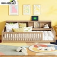 thumbnail image 2 of Bellemave Twin XL Size Floor Bed with Storage Cabinet Twin XL Wood Bed Frame with Headboard and Guardrails Twin XL Storage Bed Frame with Charging Station Low Floor Bed, Natural, 2 of 7