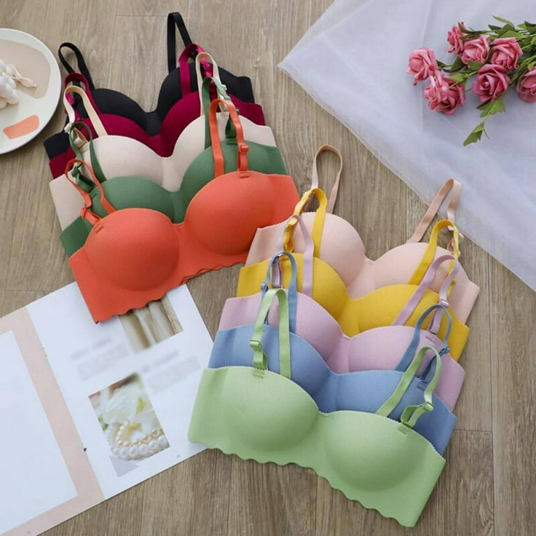 Clearance!Maiden Candy Color Seamless Gather Comfortable Hollow Breathable  Bra Wirefree Strap Adjustable Thin Palm Cup Girls Bra 
