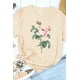 thumbnail image 2 of ABPHQTO Camiseta de manga corta con cuello redondo y estampado de rosas caqui para mujer, 2 of 5