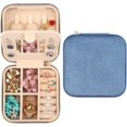 thumbnail image 5 of Mini joyero de viaje de terciopelo con espejo, joyero de viaje para niñas y mujeres, pequeño organizador de joyas para anillos, pendientes, collares, azul, 5 of 5