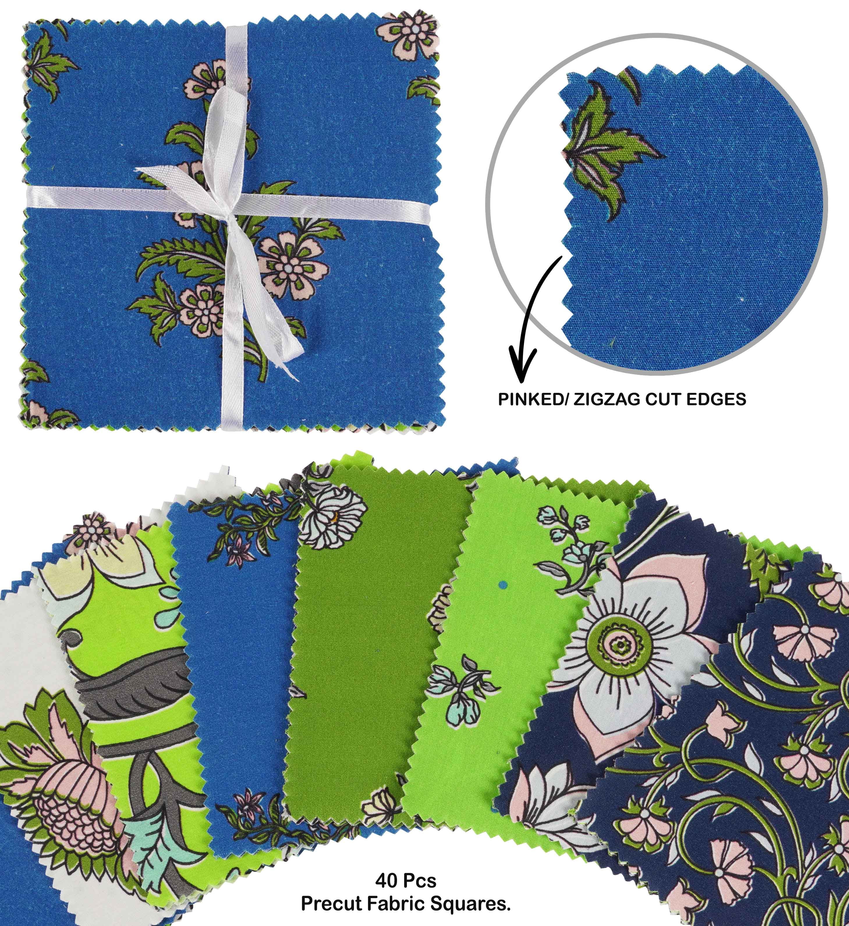Soimoi Florals Print&nbsp;Precut 10-inch Cotton&nbsp;Fabric&nbsp;Quilting&nbsp;Squares&nbsp;Charm Pack DIY Patchwork Sewing Craft-Blue