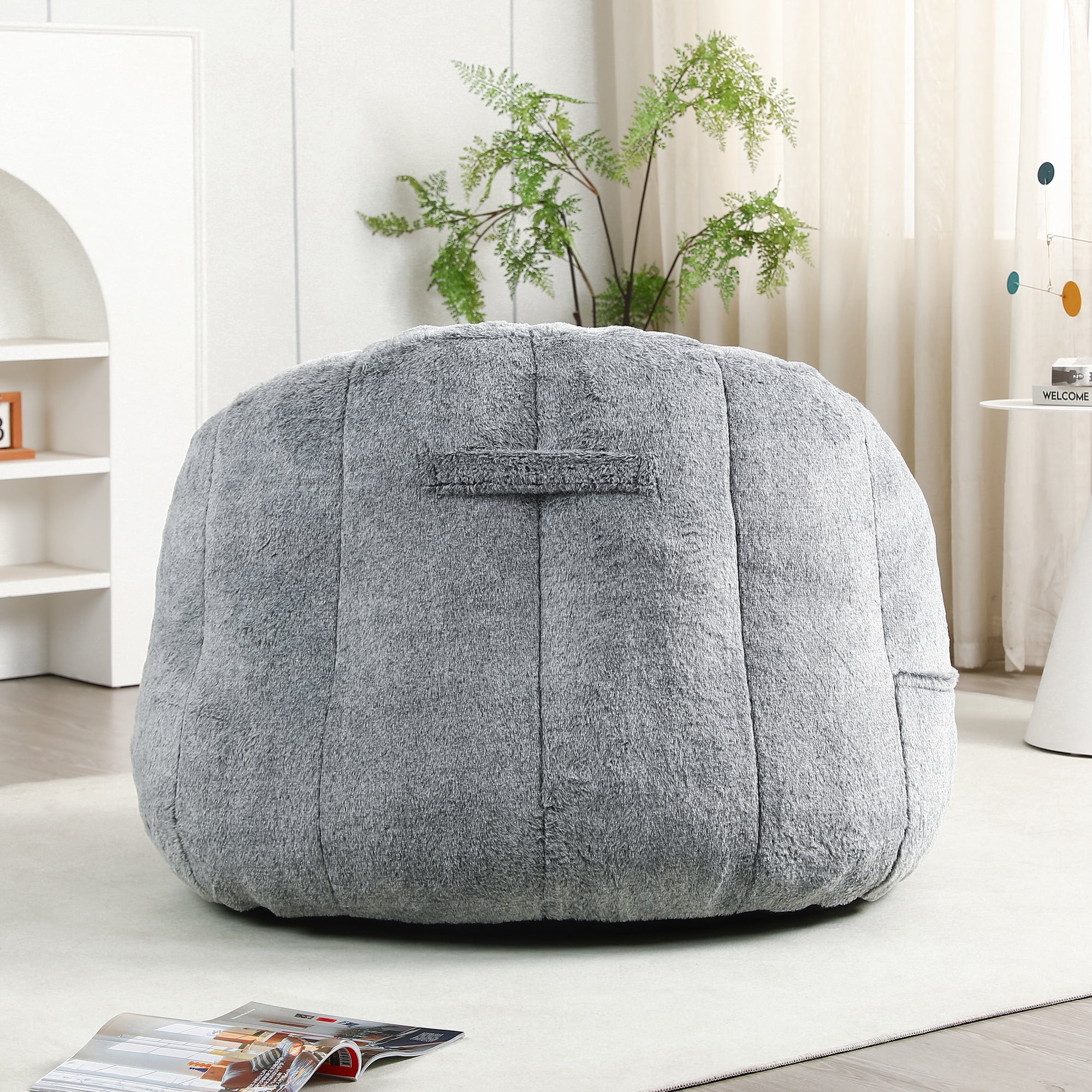 Leumius Bean Bag Chair,Large Lazy Sofa Couch Chair with Armrests and High-Density Foam,Comfy BeanBag Chair for Adults in Living Room,,Bedroom Reading,Dark Gray