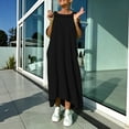 thumbnail image 4 of Women's Cold Shoulder Dresses Loose Square Neck Textured Midi Dress with Pockets Breathable Vacation Summer Dress Black 3XL, 4 of 8