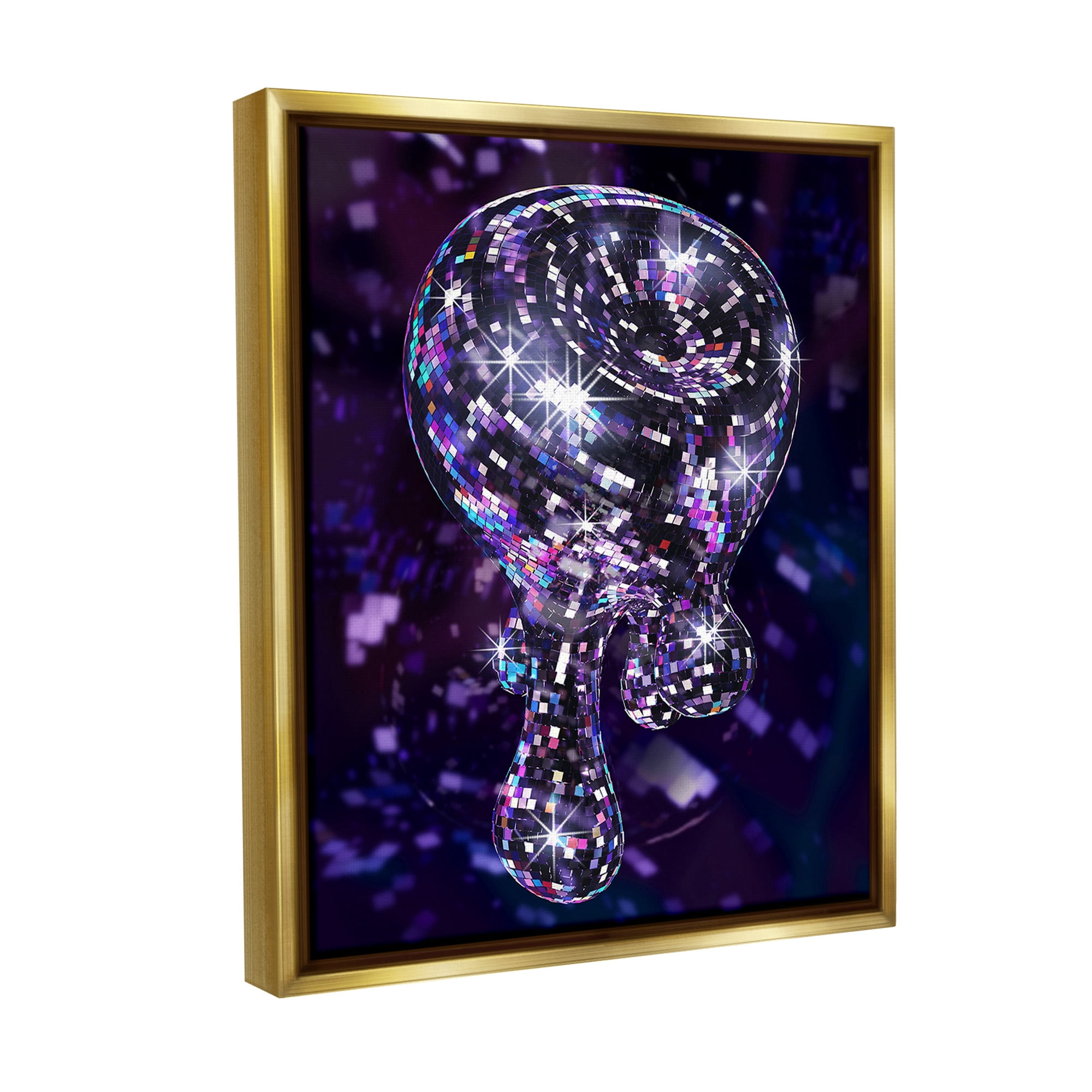 Stupell Industries Abstract Dripping Disco Abstract Painting Gold Floater Framed Canvas Art Print Wall Art, 17 x 21