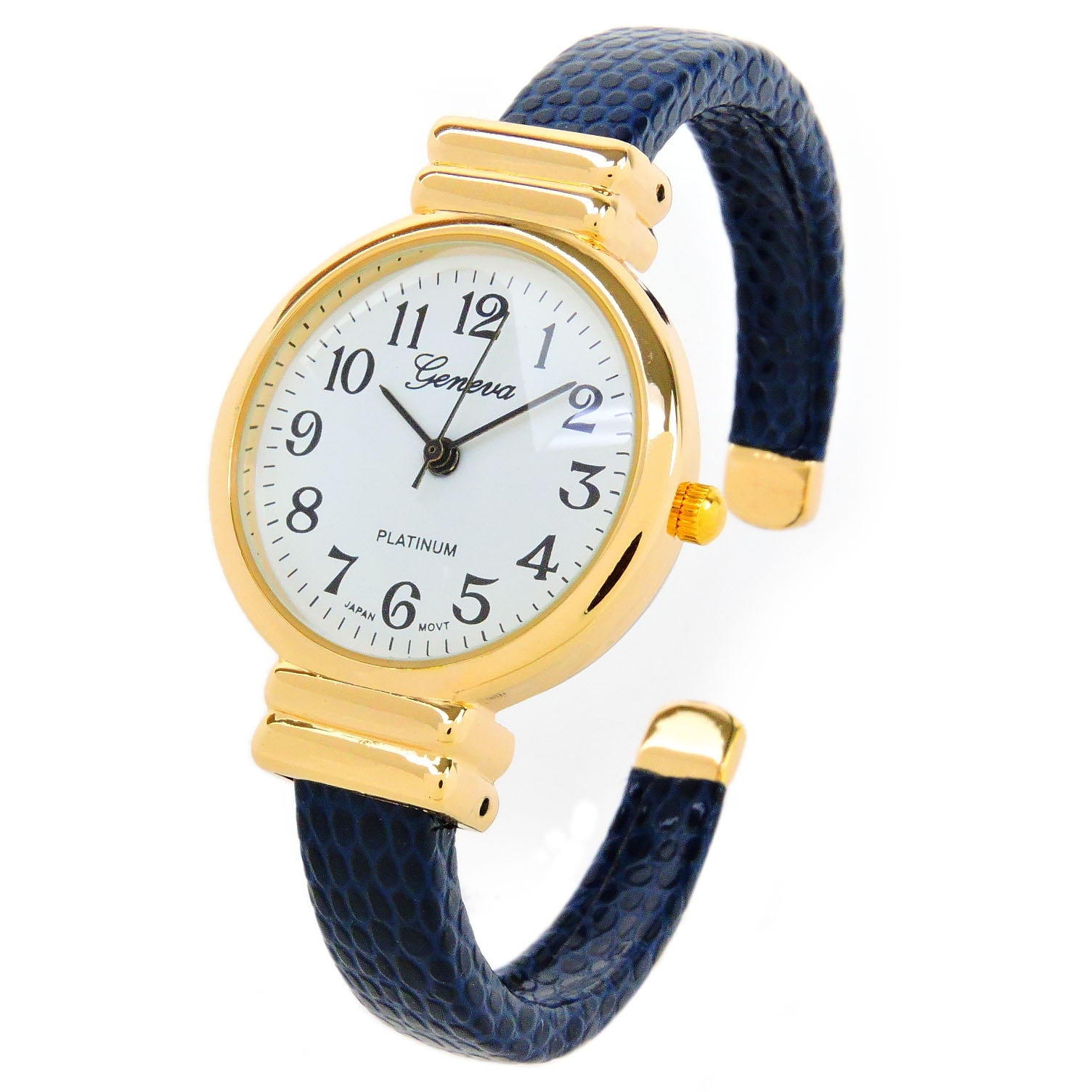 Navy Blue Gold Snake Style Band Slim Case Women's Bangle Cuff Watch