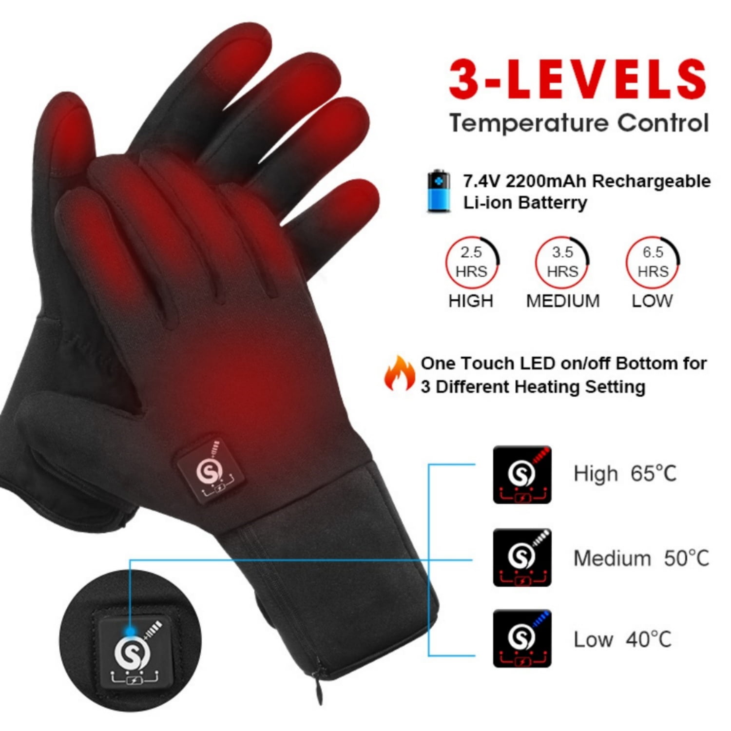SNOW DEER Upgraded Heated Gloves Men Women,Ski Motorcycle Electric Battery Mittens Gloves