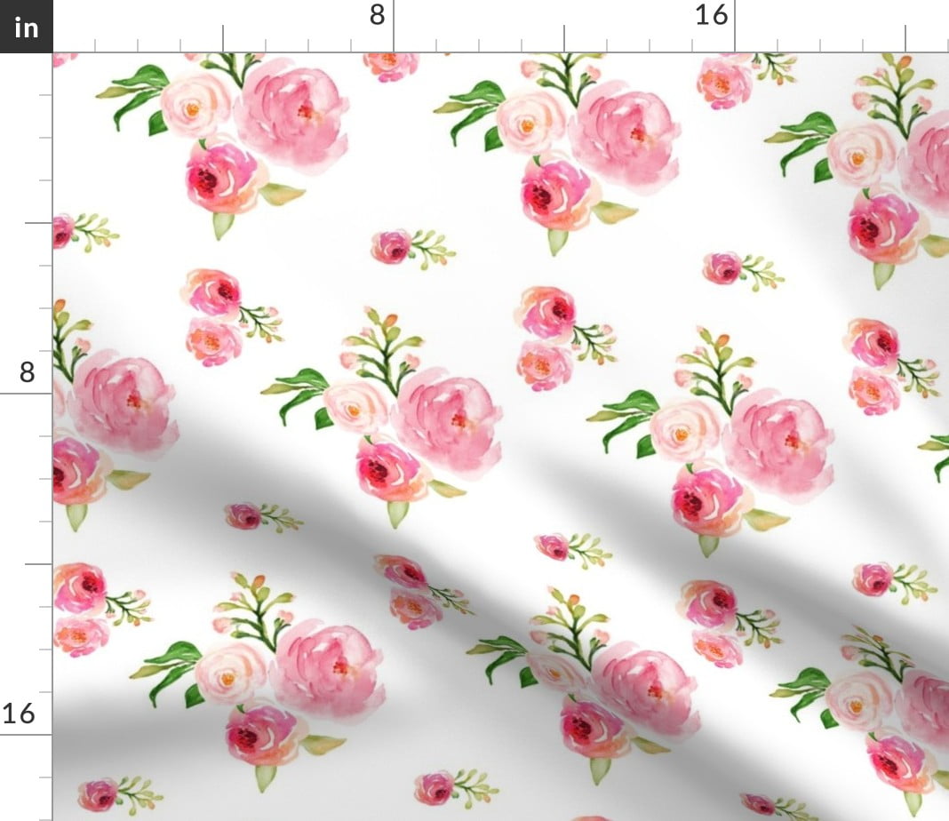 Floral Rose Nursery Baby Girl Pink Green White Fabric Printed by