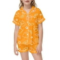 thumbnail image 5 of Gelikeya Kids Silk Pajamas Girls Size 6-7 Halloween Pajamas Short Sleeves Collared Graphic Tees Shorts 2pcs Outfits All Saints' Day Sleepwear Teen Girl Clothes 2-13Y (Orange, 6-7 Years), 5 of 5
