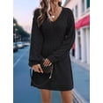 thumbnail image 5 of Women'S V Neck Scale Pattern Knit A Line Long Sleeve Dress Sweater Dress, 5 of 9