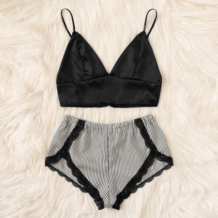 

Cathalem Valentines Day Lingerie Womens Outfits Camisole Bra Lace Shorts Two Piece Pajamas Sleepwear Underwear Maternity Set Underwear Black X-Large