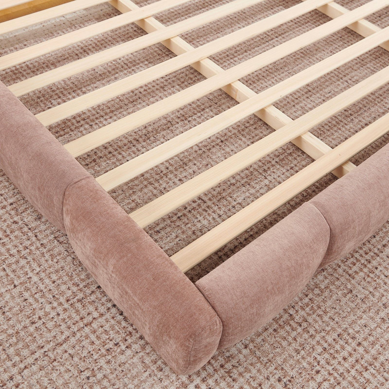 Queen/King Size Upholstered Platform Bed Frame, No Box Spring Required Low Profile Floor Bed with Padded Headboard & Footboard