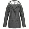 thumbnail image 2 of Fall Winter Jackets Coats Cardigan for Women, Solid Color Fashion Casual Zipper Button Double Pocket Drawstring Hooded Coat Gray, 2 of 4