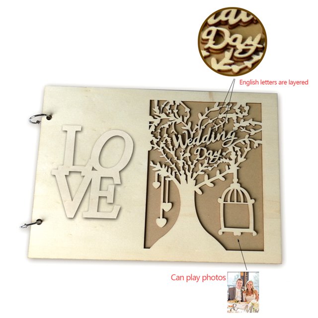 maskred Fashionable Wooden Guest Book Wedding Reception Delicate Ornament Craft Holders Note Pads for Storage Decoration