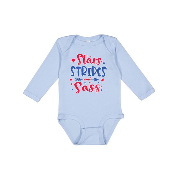 Inktastic 4th of July Stars Stripes and Sass Blue and Red Stars Girls Long Sleeve Baby Bodysuit