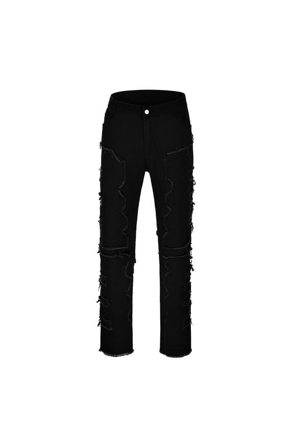 Jeans for Men Slim Fit Stacked Ripped Denim Pants Y2K Goth Harajuku Trouser Streetwear Denim Pant for Men