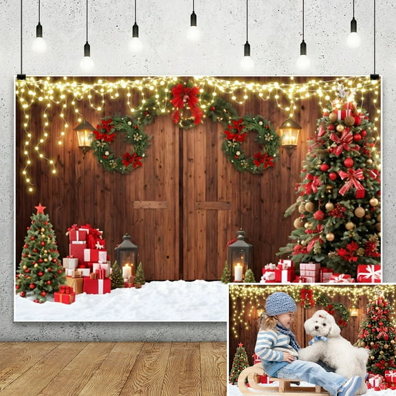 SUNOLIFE Christmas Backdrop Banner Xmas Tree Board Photo Background Banner 7x5ft