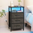 thumbnail image 2 of Night Stand with Charging Station, 16 Colors LED Nightstand with USB Ports and Outlets, End Table with 3 Fabric Drawers and Storage Shelf, Bedside Tables Small Dresser for Small Space ,Grey, 2 of 16