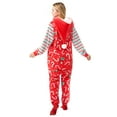 thumbnail image 3 of Joyfy Christmas Pajamas for Women, Adult Womens Christmas Pajamas Set, Fleece Santa Claus Print Hoody Jumpsuit, Holiday Xmas Union Suit (XL, Red), 3 of 11