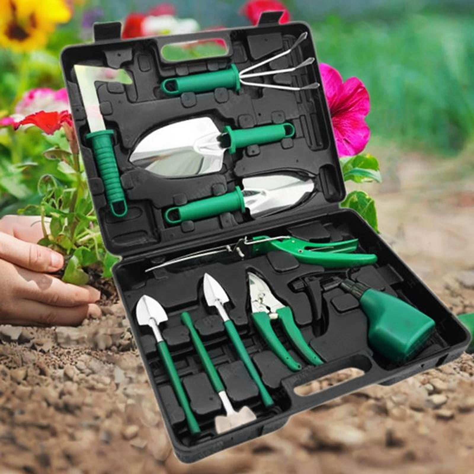 koolsoo Garden Tools Set Gardening Hand Tools Ergonomic Handle Shovels Yard with Storage Tote Bag Utility Tools for Lawn Agricultural 10Pcs 38x28x7cm