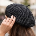 thumbnail image 6 of Byfri Crochet Straw Beret Hat French Artist Style Summer Hat for Women Daily Wear 54-58cm, 6 of 7