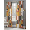 thumbnail image 4 of Nordic Retro Sheer Curtains 108 Inches Long 2 Panels Orange Black White Geometric Abstract Art Light Filtering Semi Sheer Window Curtains Drapes for Bedroom Living Room 52"x108"x2, 4 of 7
