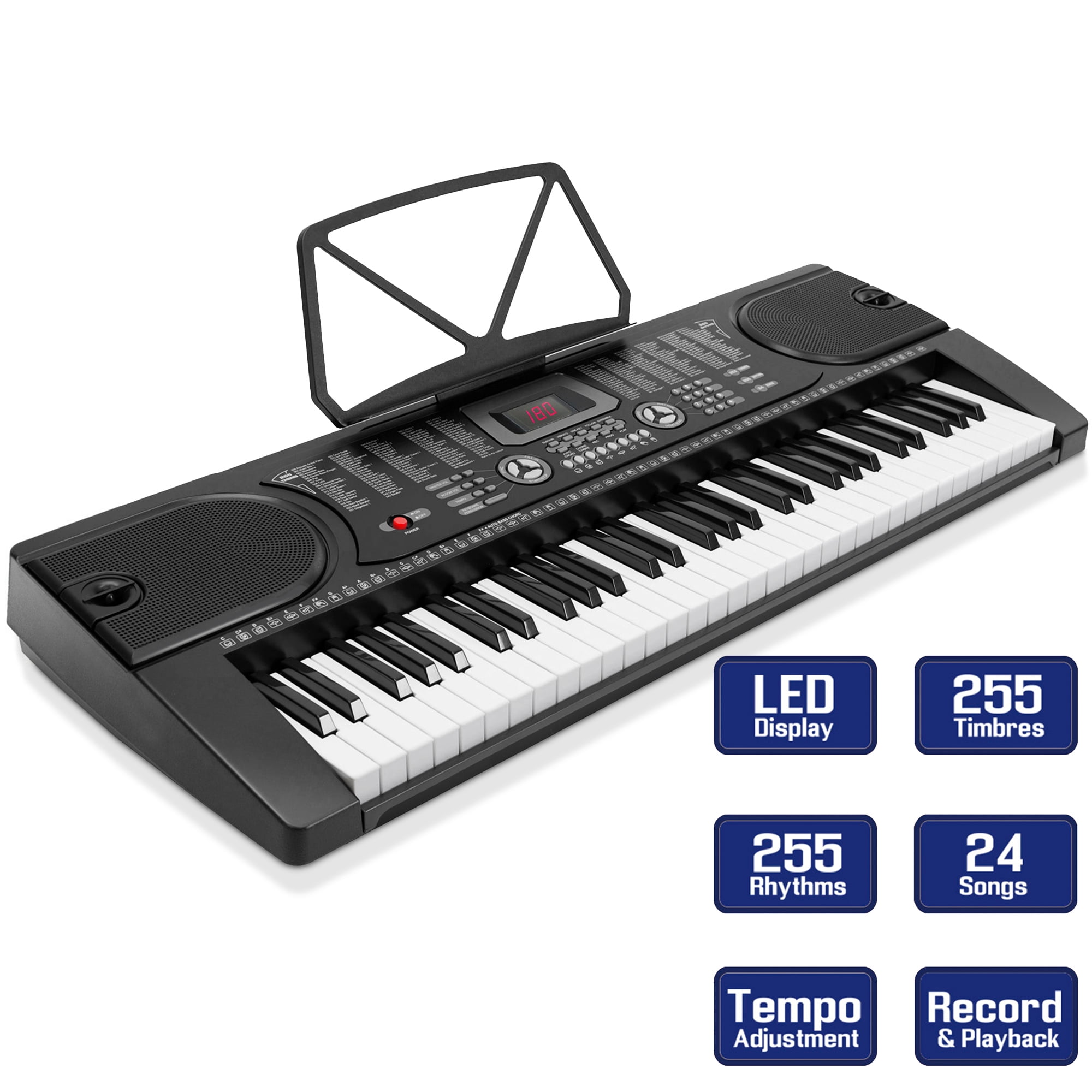 Piano Électrique 61 Touches avec Microphone Support Tabouret et