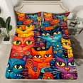 thumbnail image 2 of jejeloiu Colorful Cartoon Cat Queen Sheet Sets,Bohemian Kitten Animal Flat Sheet,Multicolor Boho Exotic Style Queen Fitted Sheet For Girl Boys,Ultra Soft Home Decor,4pcs, 2 of 7