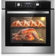 Wall Ovens 24 Inch Electric 3220W, 2.8 Cu.Ft Single Wall Oven with 3-Key Digital Control for Precise Baking 360° Rotisserie, 9 Functions & Easy-Clean Enamel Cavity for restaurant home Tieasy