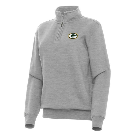 Women's Antigua Heather Gray Green Bay Packers Victory Quarter-Zip Top