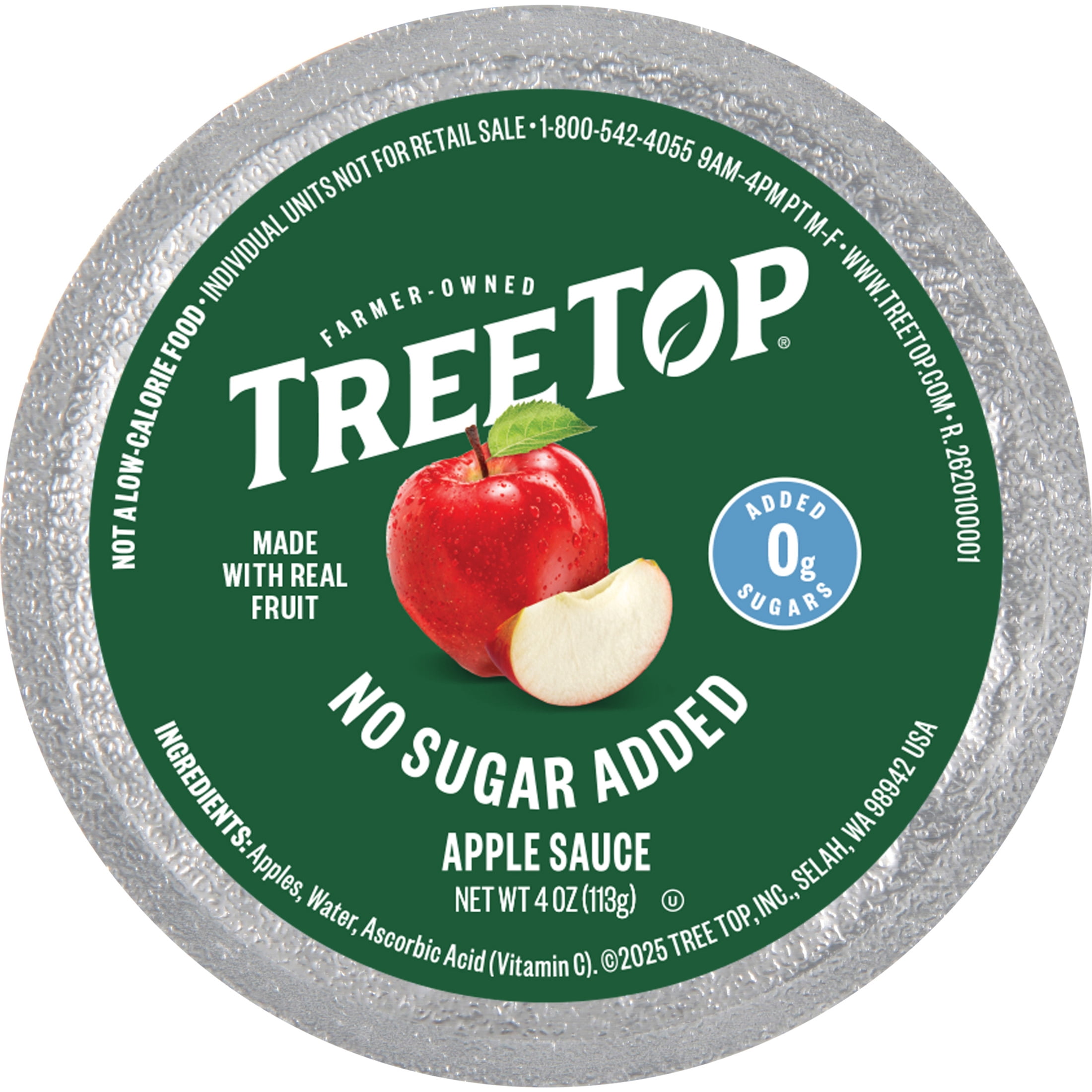 Tree Top No Sugar Added Apple Sauce Cups, 4 Oz, 72 Count