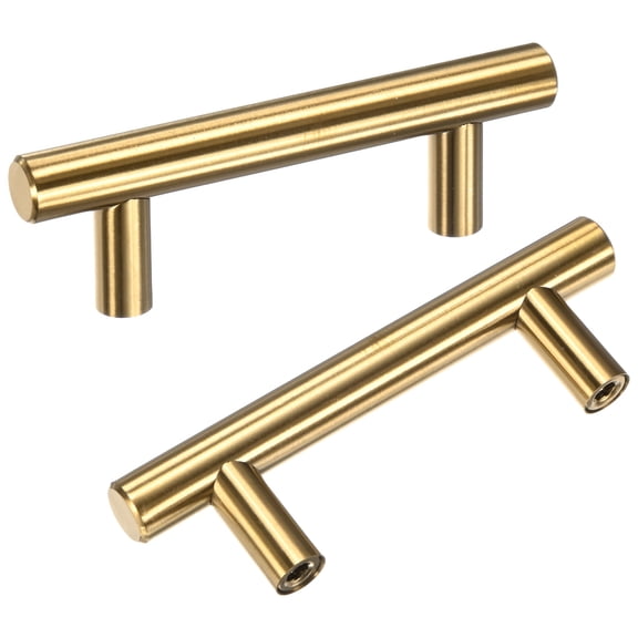 Uxcell 2-Pack Cabinet Pulls Knobs, 3.9" Modern Stainless Steel T Bar Knobs Double Hole Handles [Gold]