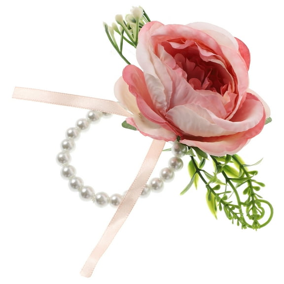 UPKOCH Corsage Wrist Bands Wedding Pink Imitation Pearls 1Pack for Women Elegant Fashion Accessory