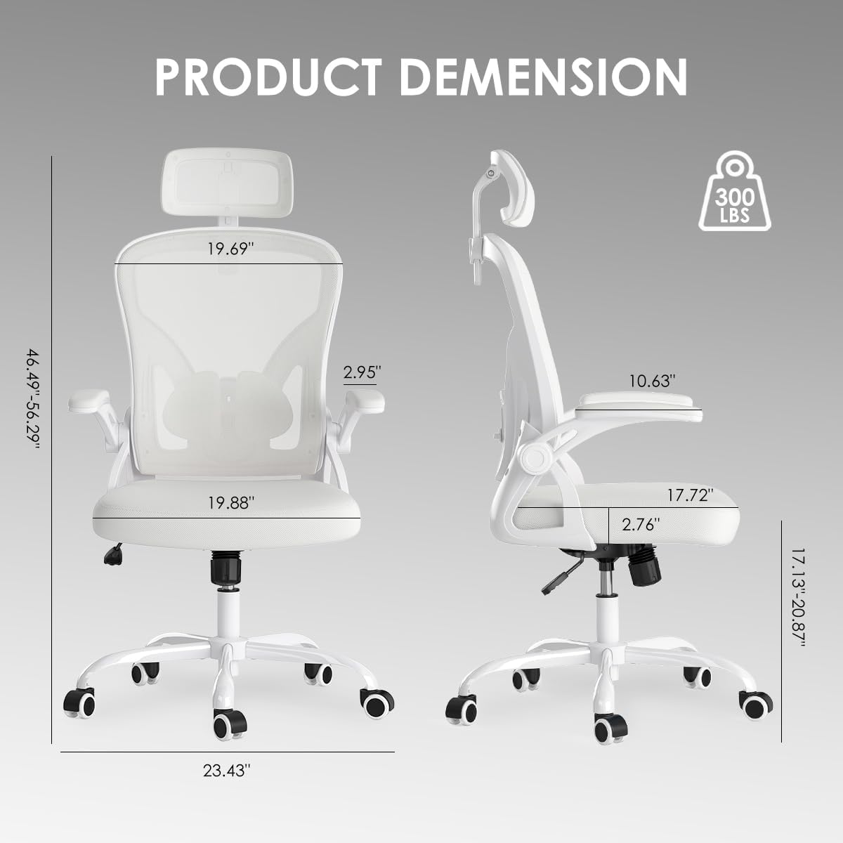 STARY Ergonomic Mesh Office Chair with Headrest, Tall Reclining Computer Chair with Adjustable Lumbar Support and Adjustable Arms for Home Office, White & White