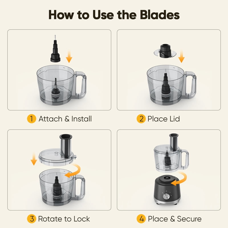 Gianna Food Processors 10.5 Cup, Vegetable Chopper with 5 Blades, 3 Modes Food Processor, Large Capacity, Dishwasher Safe, Stainless Steel Blades, for Smoothie, Fruit, Dough，Black