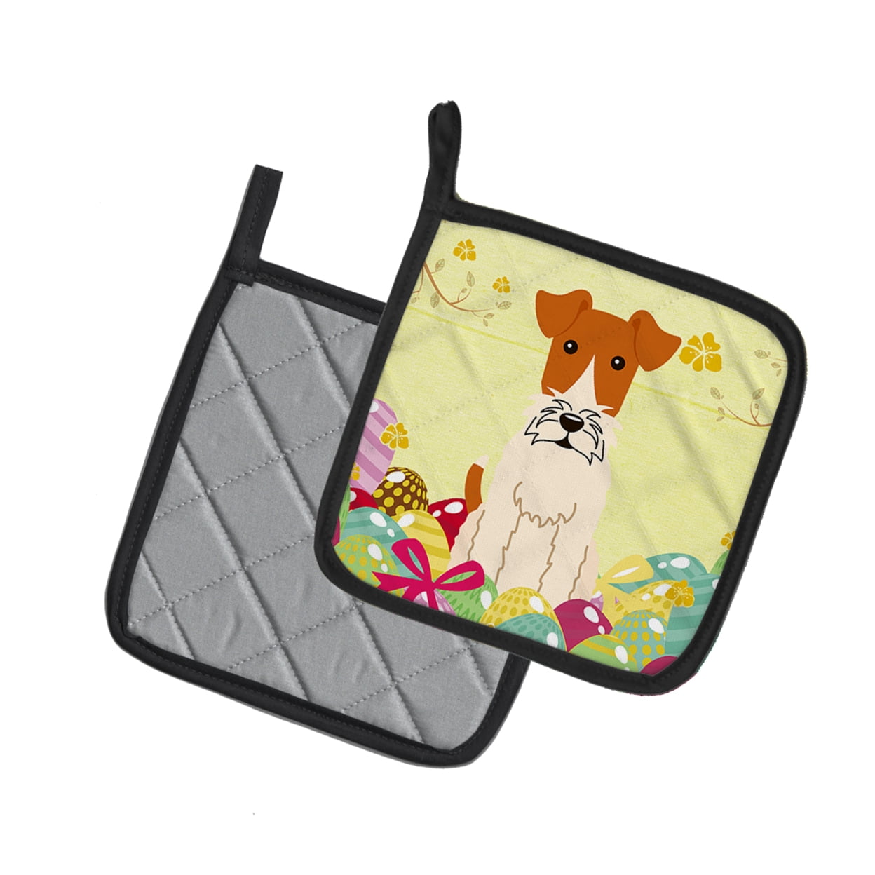Caroline's Treasures Easter Eggs Wire Fox Terrier Pair of Pot Holders