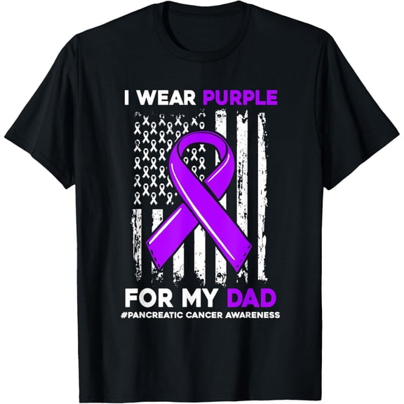 men and women can wear,I Wear Purple For My Dad Father Pancreatic Cancer Awareness T-Shirt