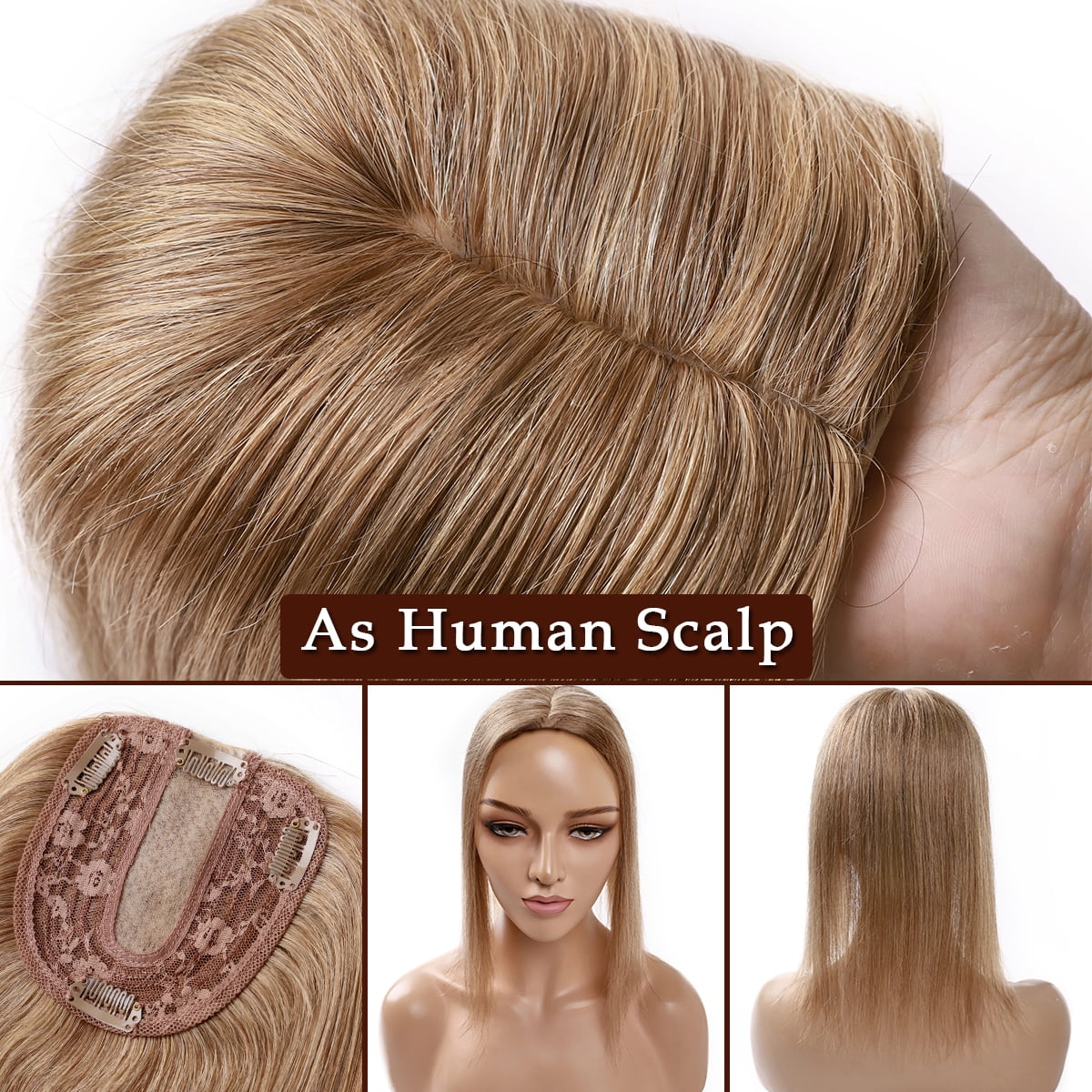 SEGO Clip in Hair Extensions Human Hair Toppers 100% Real Human Hair Topper for Thinning/Loss Hair Natural Black Hair Pieces