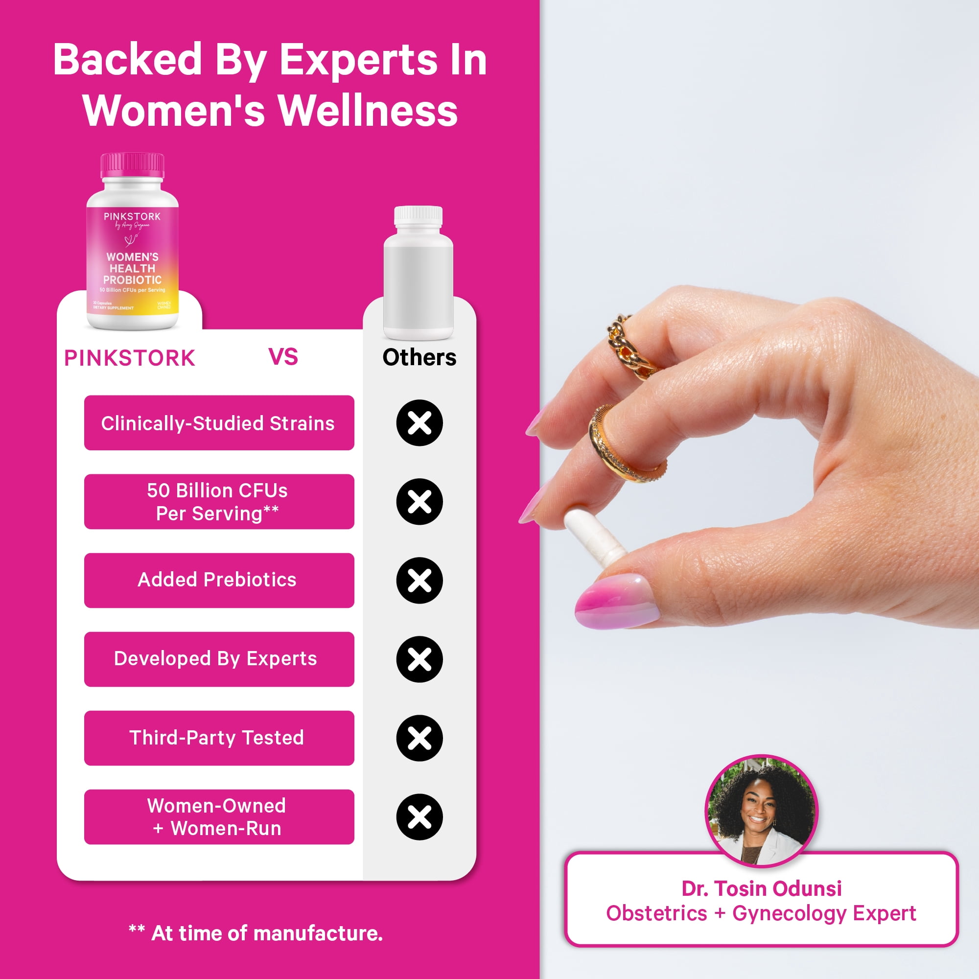 Pink Stork Probiotic Supplement for Women, Gut Health, Gluten Free, 30 Capsules